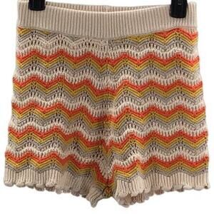 LOVE COLETTE M Cream Orange Crochet Knit Fair Isle Cotton PullOn Shorts NWT B128